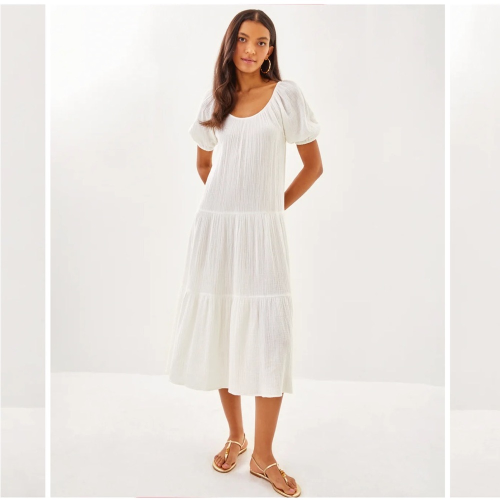 NWT new white maxi Zemini Lilly Pulitzer dress coverup peasant tiered midi large